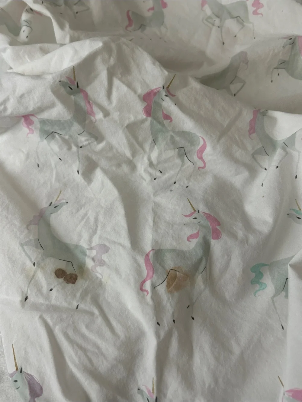 Pottery Barn Kids White Set of Sheets for Twin Bed with Pink & Teal Unicorns